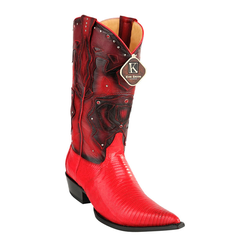 Men's King Exotic Boots Teju Lizard 3x Toe Red (495vf0712)