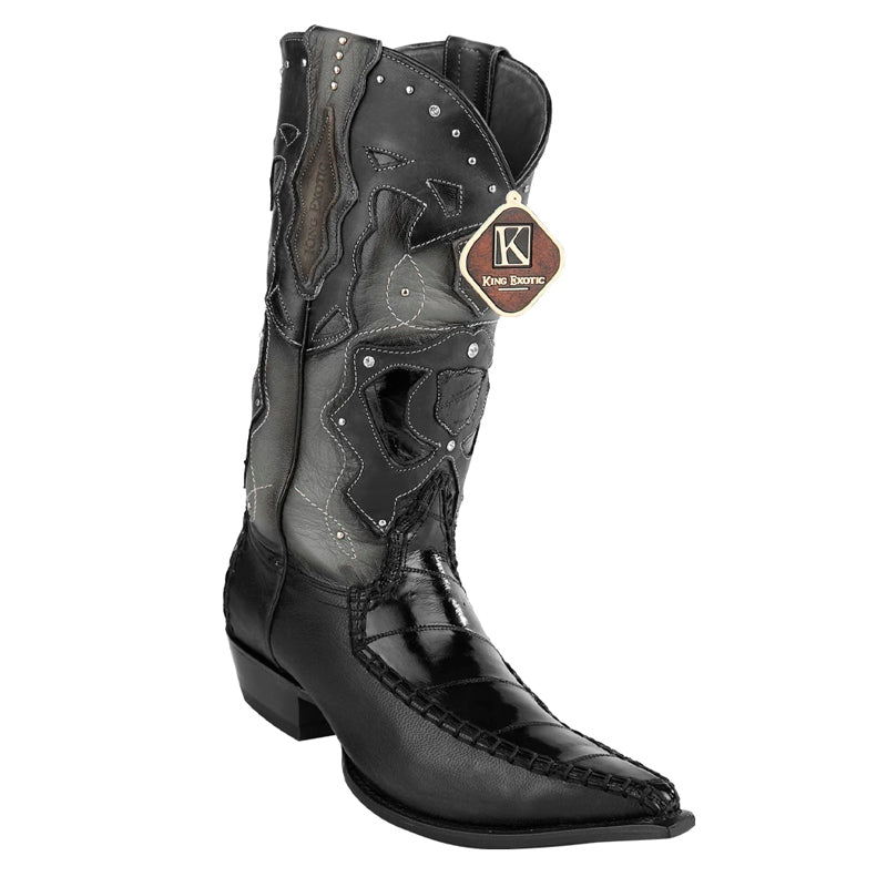 Men's King Exotic Eel Boots 3x Toe Handcrafted Black (495v20805)