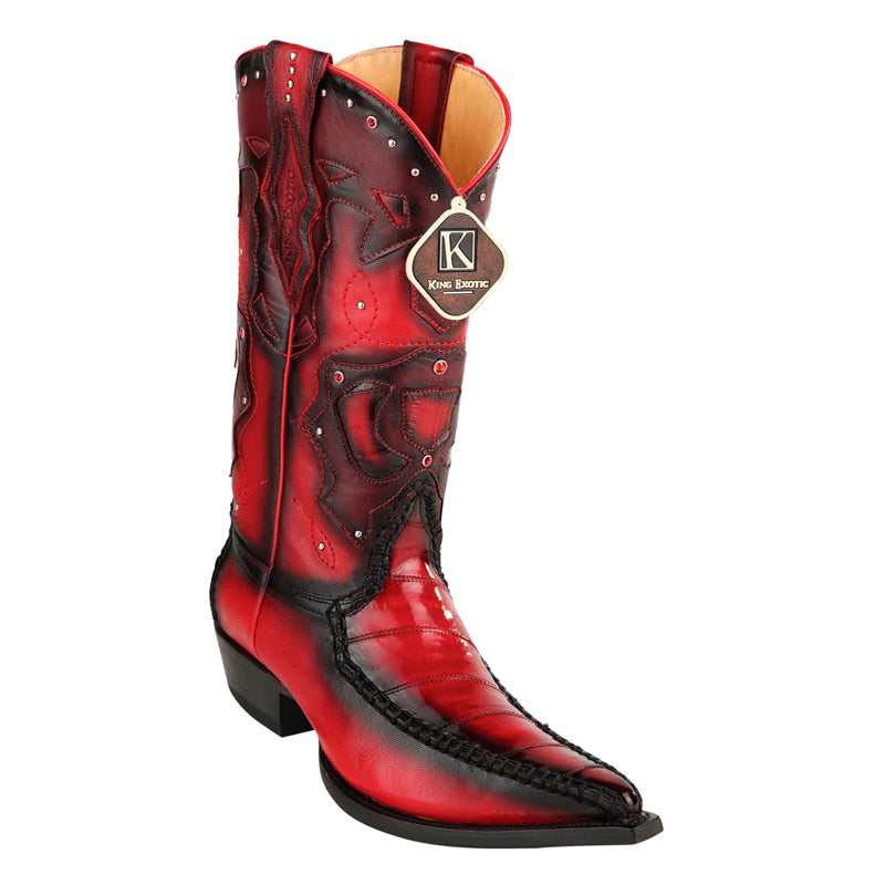 Men's King Exotic Eel Boots 3x Toe Handcrafted Red Burnished (495v20812)