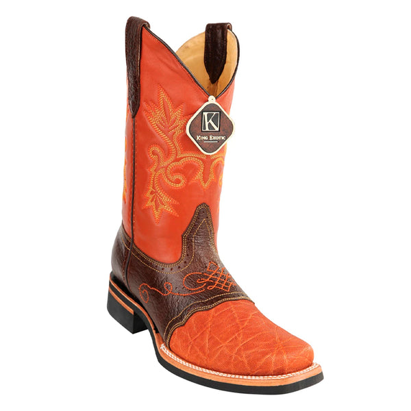 Men's King Exotic Elephant Skin Boots Rubber Sole & Saddle Square Toe Handcrafted Cognac  (48167003)