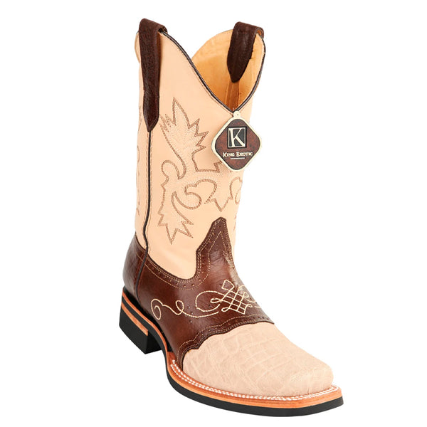Men's King Exotic Elephant Skin Boots Rubber Sole & Saddle Square Toe Handcrafted Oryx (48167011)