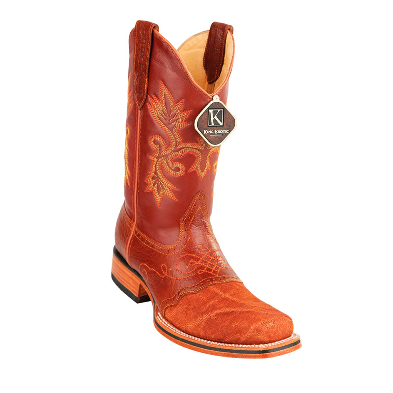 Men's King Exotic Elephant Skin Boots With Saddle Square Toe Handcrafted Cognac (48177003)