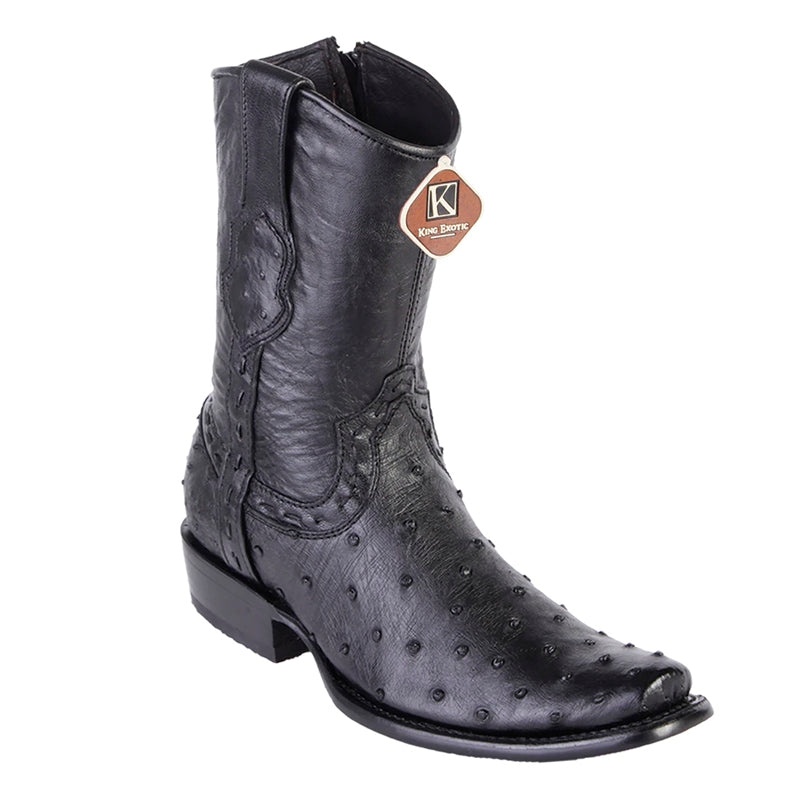 Men's King Exotic Genuine Ostrich Boots Dubai Toe Handcrafted Black (479B0305)