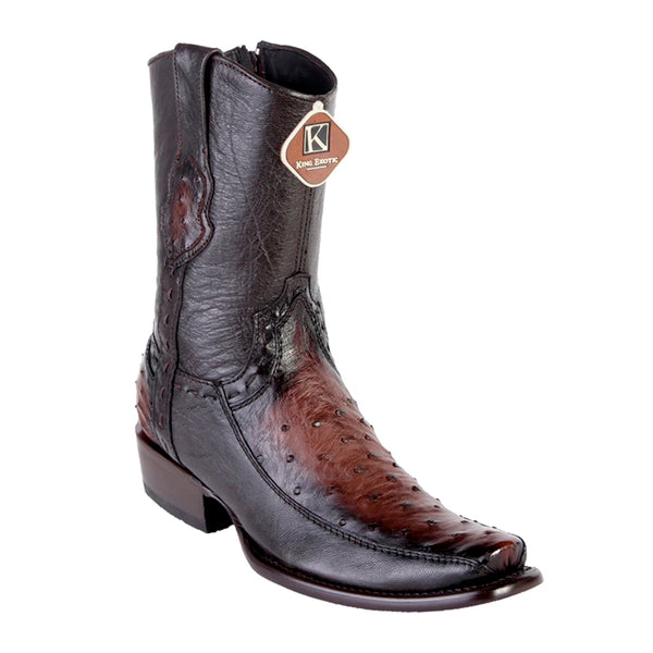 Men's King Exotic Genuine Ostrich Boots Dubai Toe Handcrafted Burnished Brown (479BF0316)