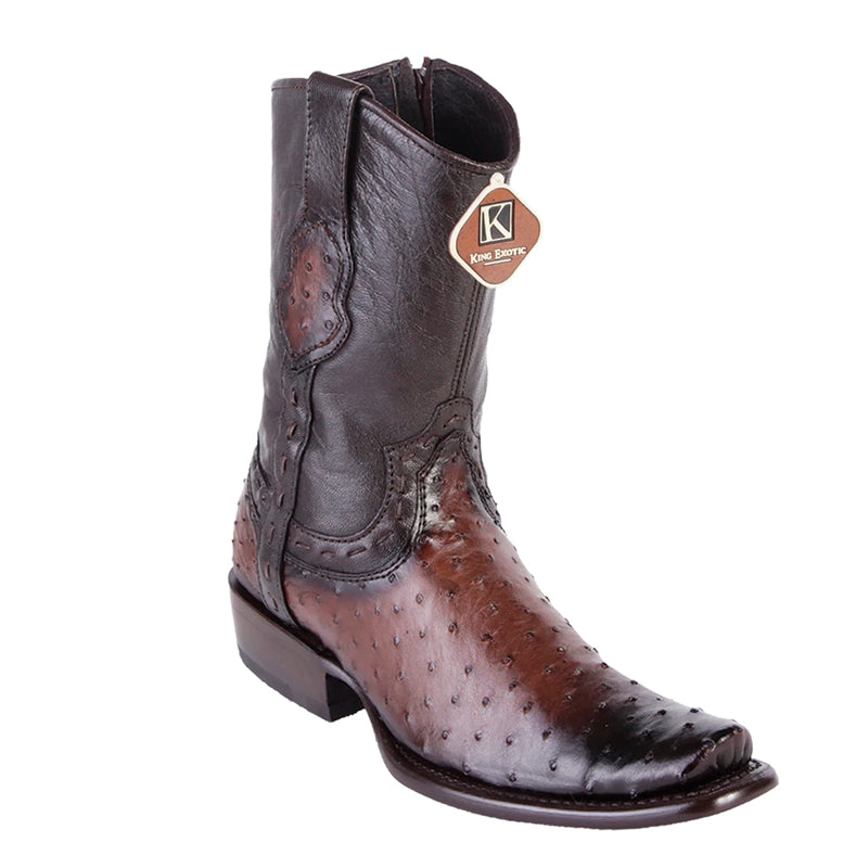 Men's King Exotic Genuine Ostrich Boots Dubai Toe Handcrafted Burnished Brown (479B0316)