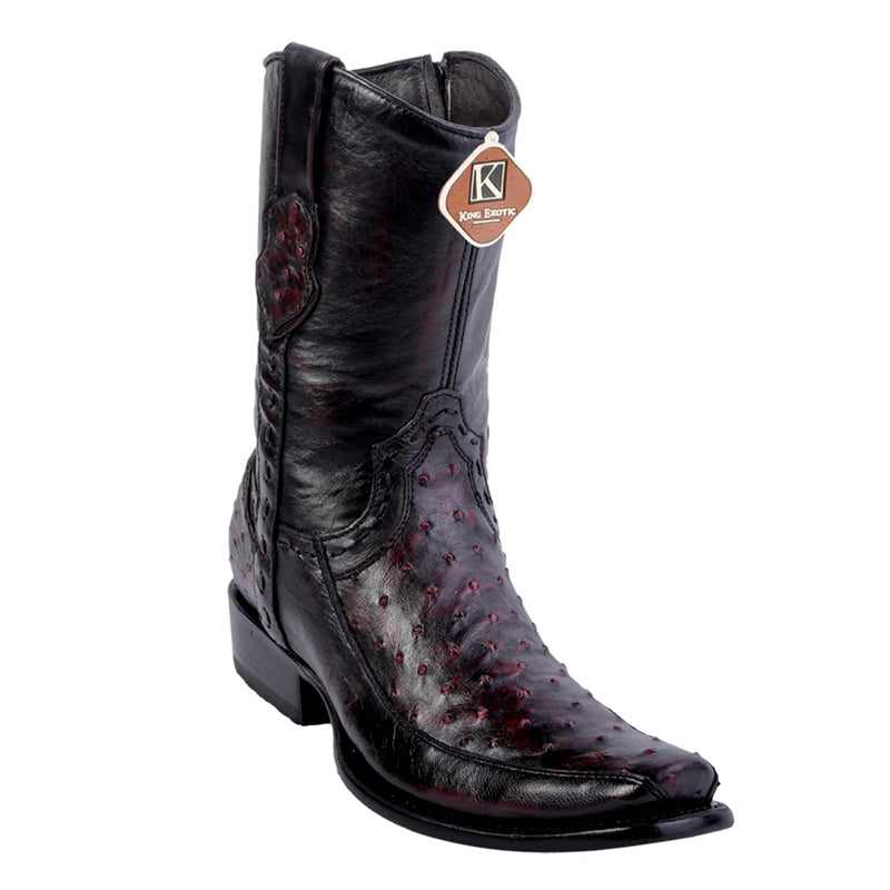 Men's King Exotic Genuine Ostrich Boots Dubai Toe Handcrafted Black Cherry (479BF0318)