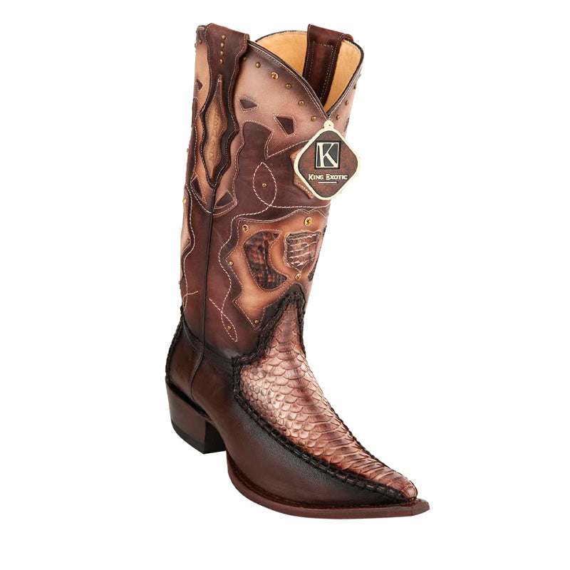 Men's King Exotic Genuine Python Boots 3x Toe Rustic Brown (495v25785)