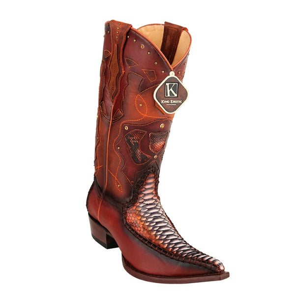 Men's King Exotic Genuine Python Boots 3x Toe Rustic Cognac Handcrafted (495v25788)