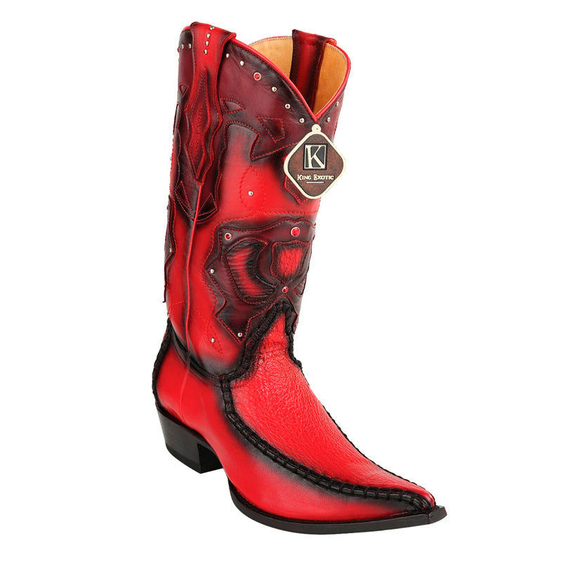Men's King Exotic Genuine Sharkskin Boots 3x Toe Burnished Red (495v20912)