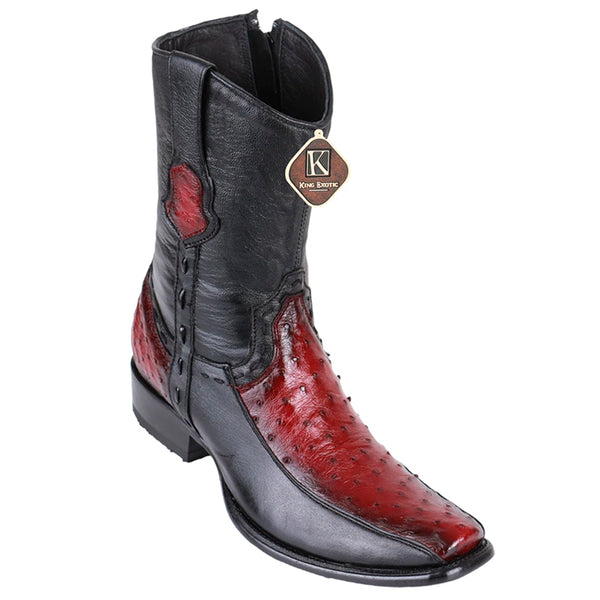 Men's King Exotic Ostrich Boots With Deer Dubai Toe Handcrafted Faded Burgundy (479BF0343)