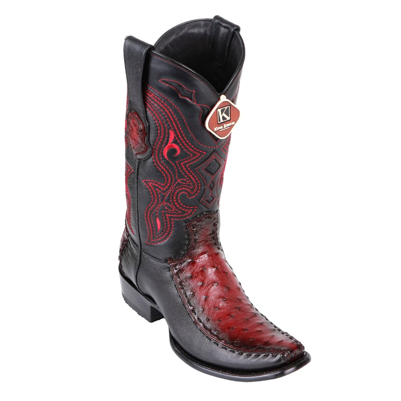 Men's King Exotic Ostrich Boots With Deer Dubai Toe Handcrafted Faded Burgundy (479F0343)