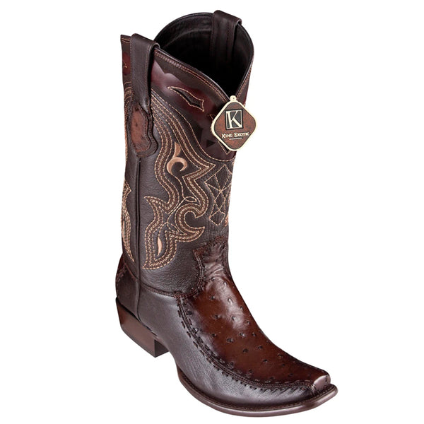 Men's King Exotic Ostrich Boots With Deer Dubai Toe Handcrafted Faded Brown (479F0316)