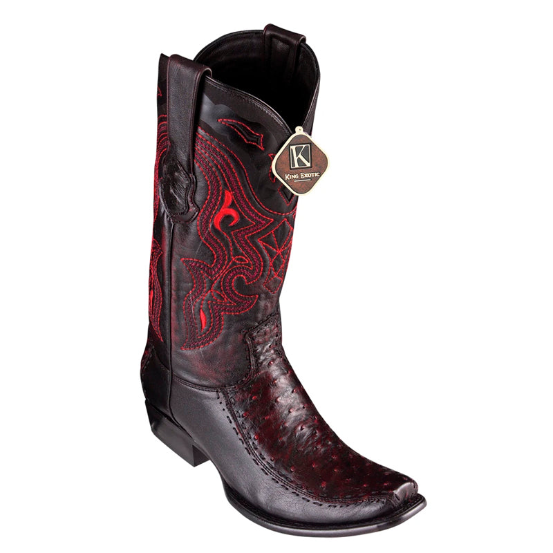Men's King Exotic Ostrich Boots With Deer Dubai Toe Handcrafted Black Cherry (479F0318)