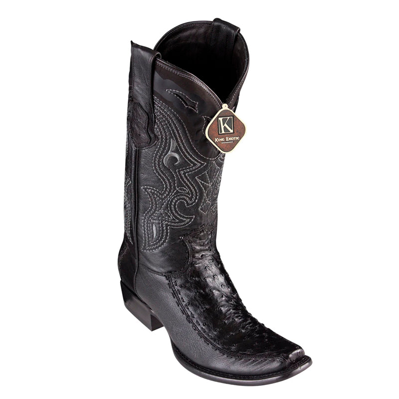 Men's King Exotic Ostrich Boots With Deer Dubai Toe Handcrafted Black (479F0305)