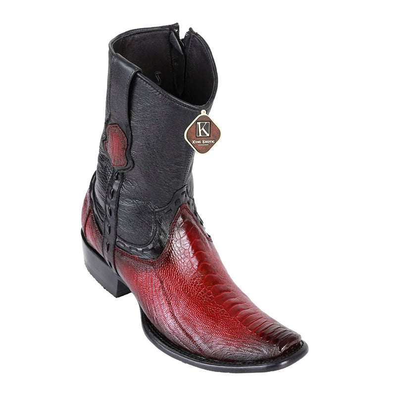 Men's King Exotic Ostrich Leg Boots With Deer Dubai Toe Handcrafted Faded Burgundy (479BF0543)