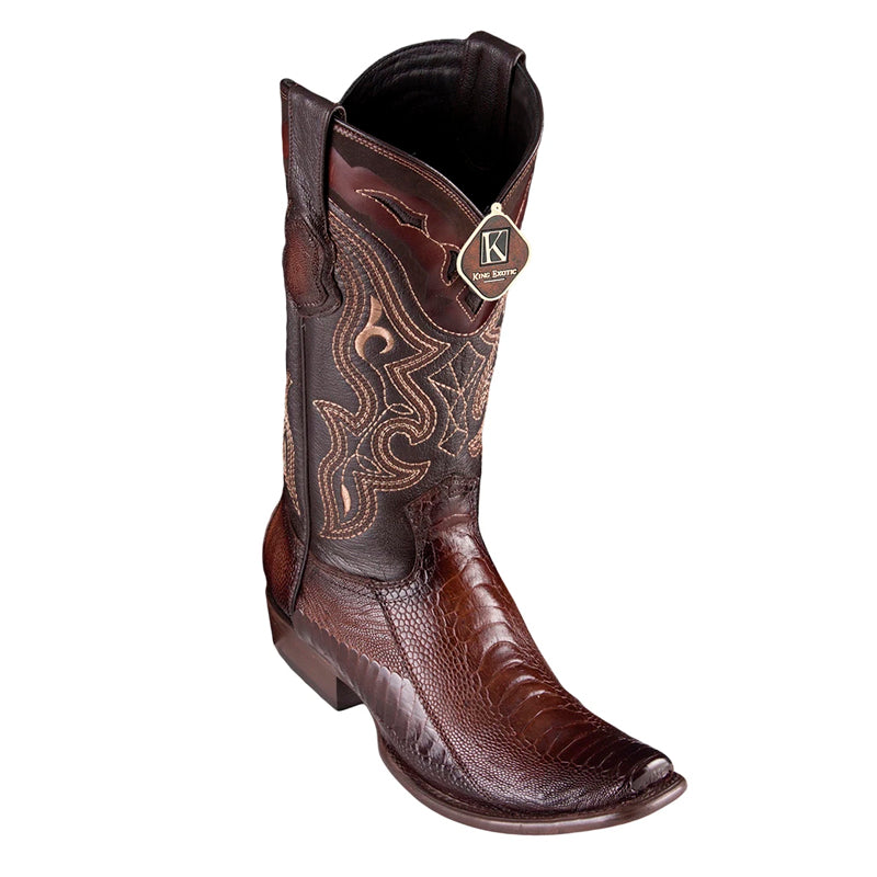 Men's King Exotic Ostrich Leg Boots Dubai Toe Handcrafted  Faded Brown (4790507)