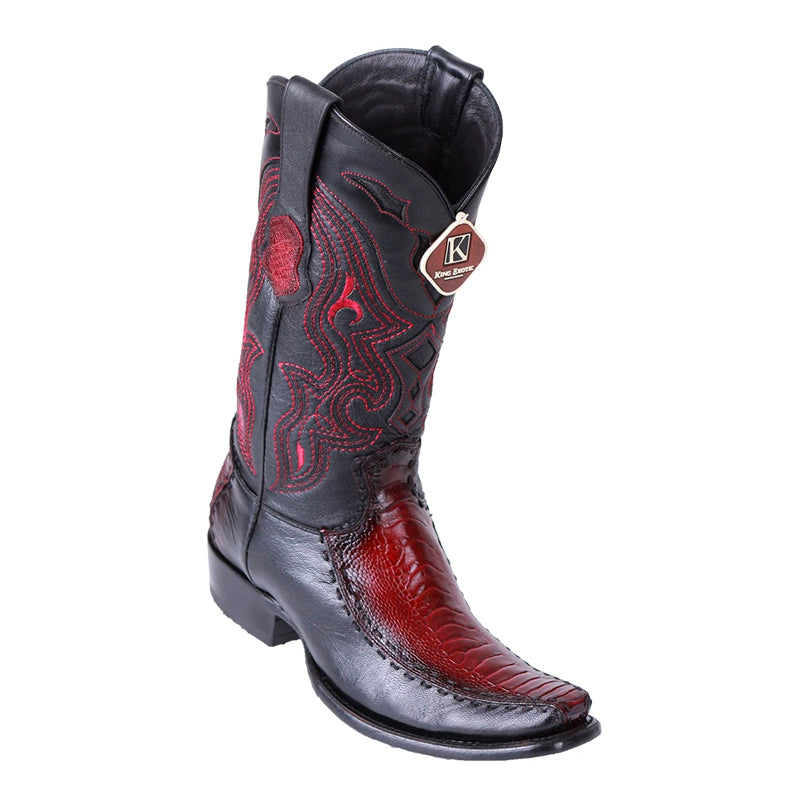 Men's King Exotic Ostrich Leg Boots With Deer Dubai Toe Handcrafted Faded Burgundy (479F0543)