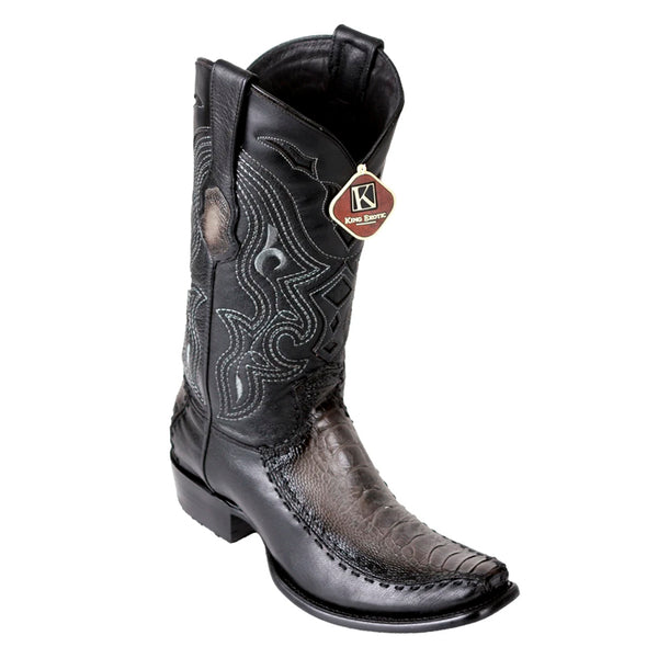 Men's King Exotic Ostrich Leg Boots With Deer Dubai Toe Handcrafted Faded Gray (479F0538)