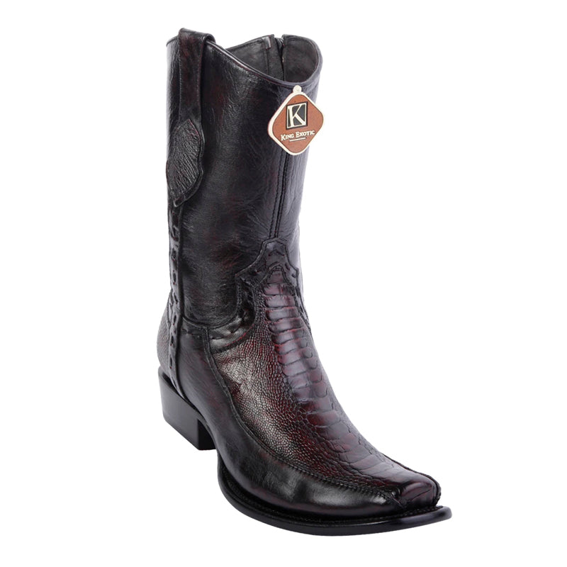 Men's King Exotic Ostrich Leg Boots With Deer Dubai Toe Handcrafted Black Cherry (479BF0518)