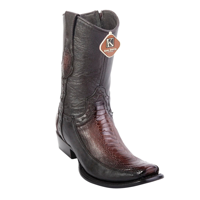 Men's King Exotic Ostrich Leg Boots With Deer Dubai Toe Handcrafted Faded Brown (479BF0516)