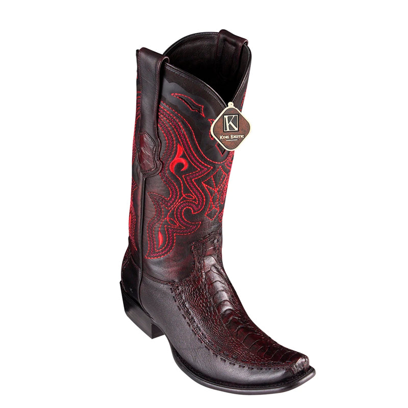 Men's King Exotic Ostrich Leg Boots With Deer Dubai Toe Handcrafted Black Cherry (479F0518)