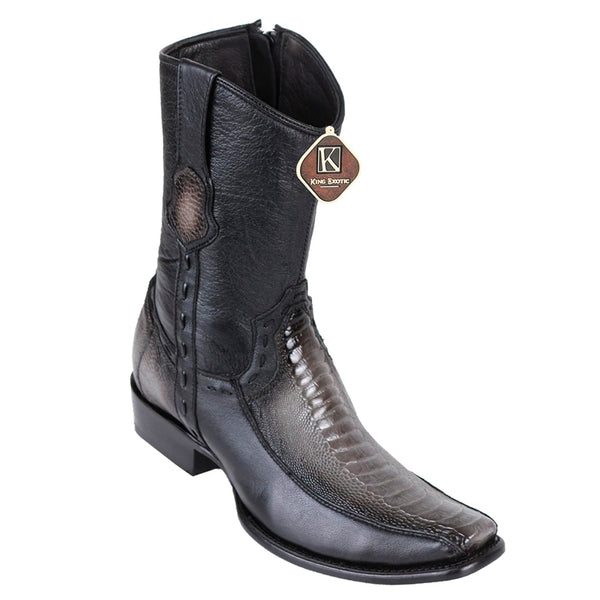 Men's King Exotic Ostrich Leg Boots With Deer Dubai Toe Handcrafted Faded Gray (479BF0538)