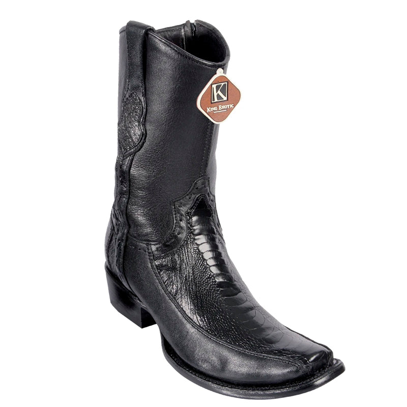 Men's King Exotic Ostrich Leg Boots With Deer Dubai Toe Handcrafted Black (479BF0505)