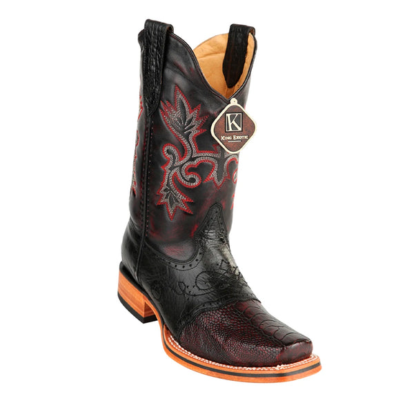 Men's King Exotic Ostrich Leg Square Toe Boots With Saddle Handmade Black Cherry (48170518)
