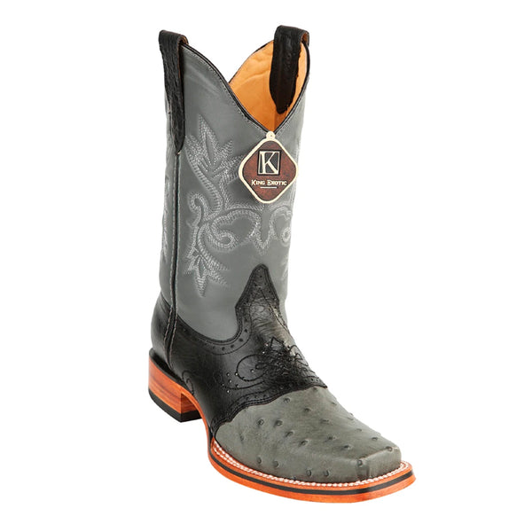 Men's King Exotic Ostrich Square Toe Boots With Saddle Handmade Gray (48170309)