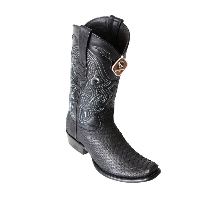 Men's King Exotic Python Boots Dubai Toe Handcrafted Black Suede Finish (479N5705)