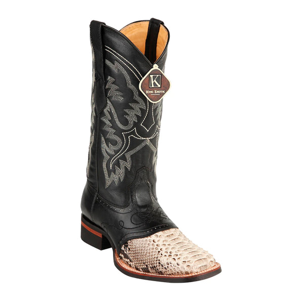 Men's King Exotic Python Boots Rubber Sole & Saddle Vamp Square Toe Natural (48235749)