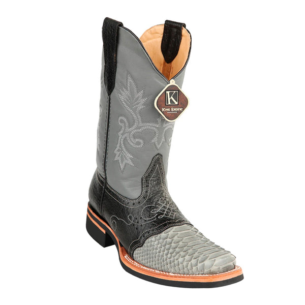 Men's King Exotic Python Boots Rubber Sole & Saddle Vamp Square Toe Gray (48165709)