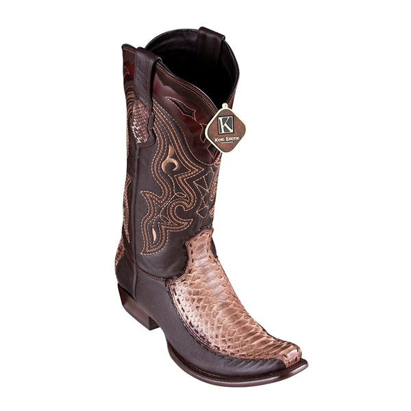 Men's King Exotic Python Boots With Deer Dubai Toe Handcrafted Rustic Brown (479F5785)