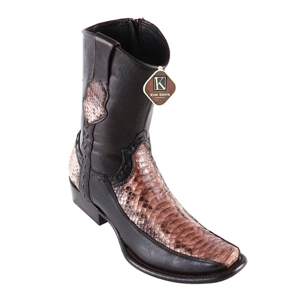 Men's King Exotic Python Boots With Deer Dubai Toe Handcrafted Rustic Brown (479BF5785)