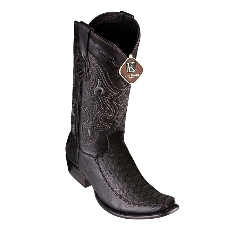 Men's King Exotic Python Boots With Deer Dubai Toe Handcrafted Black Suede Finish (479FN5705)