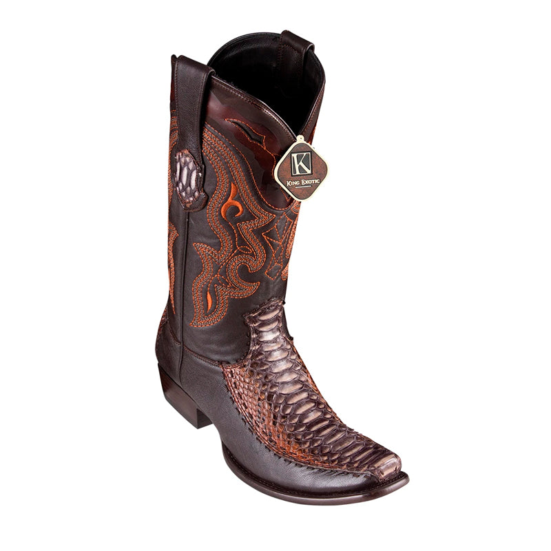 Men's King Exotic Python Boots With Deer Dubai Toe Handcrafted Rustic Cognac (479F5788)