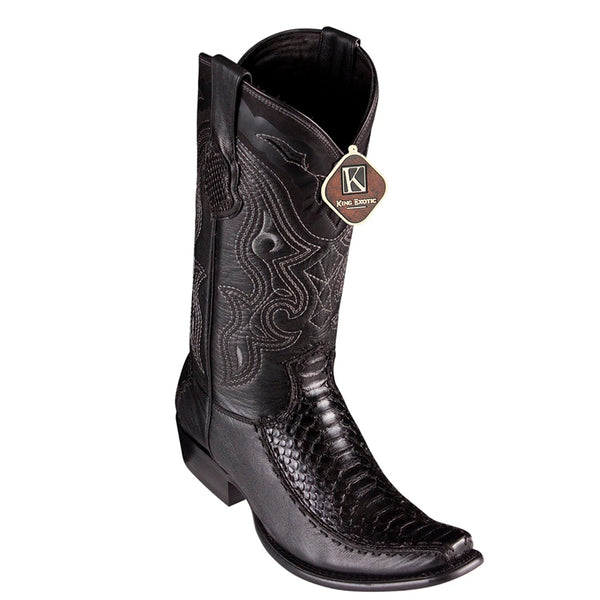 Men's King Exotic Python Boots With Deer Dubai Toe Handcrafted Black (479F5705)