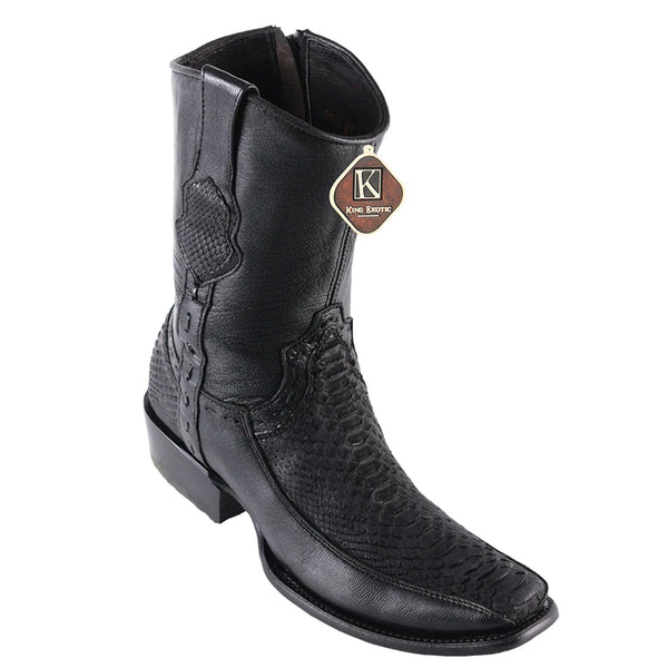 Men's King Exotic Python Boots With Deer Dubai Toe Handcrafted  Black Suede Finish (479BFN5705)