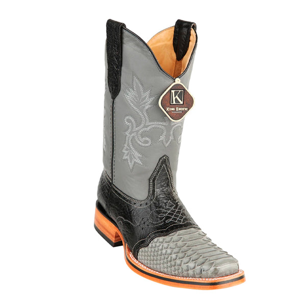 Men's King Exotic Python Boots With Saddle Vamp Handmade Square Toe Gray (48175709)