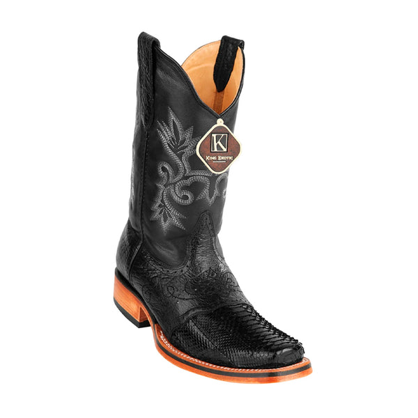 Men's King Exotic Python Boots With Saddle Vamp Handmade Square Toe Black (48175705)