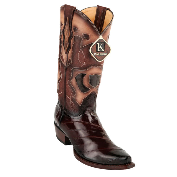 Men's King Exotic Snip Toe Eel Boots Handcrafted Burnished Brown (494RD0816)