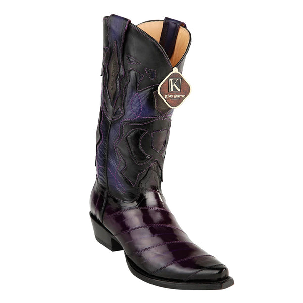 Men's King Exotic Snip Toe Eel Boots Handcrafted Burnished Purple (494RD0866)