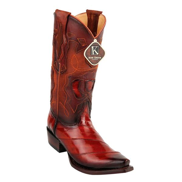 Men's King Exotic Snip Toe Eel Boots Handcrafted Burnished Cognac (494RD0857)