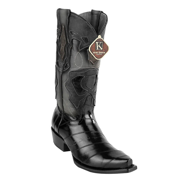 Men's King Exotic Snip Toe Eel Boots Handcrafted Black (494R0805)