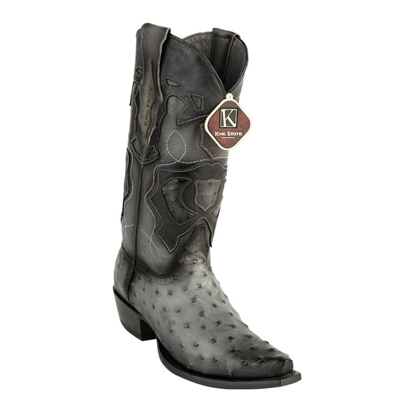 Men's King Exotic Snip Toe Full Quill Ostrich Boots Handmade Burnished Gray  (494RD0338)