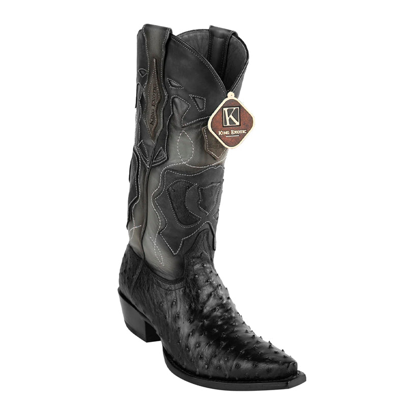 Men's King Exotic Snip Toe Full Quill Ostrich Boots Handmade Black (494R0305-)