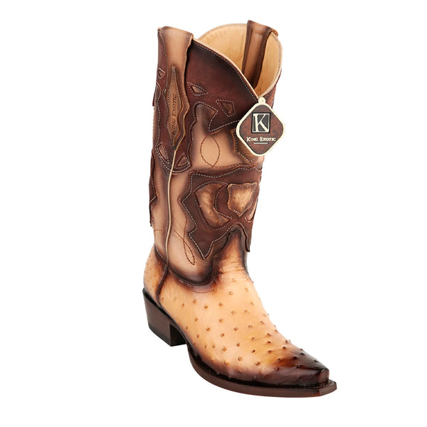 Men's King Exotic Snip Toe Full Quill Ostrich Boots Handmade Burnished Oryx (494RD0315)