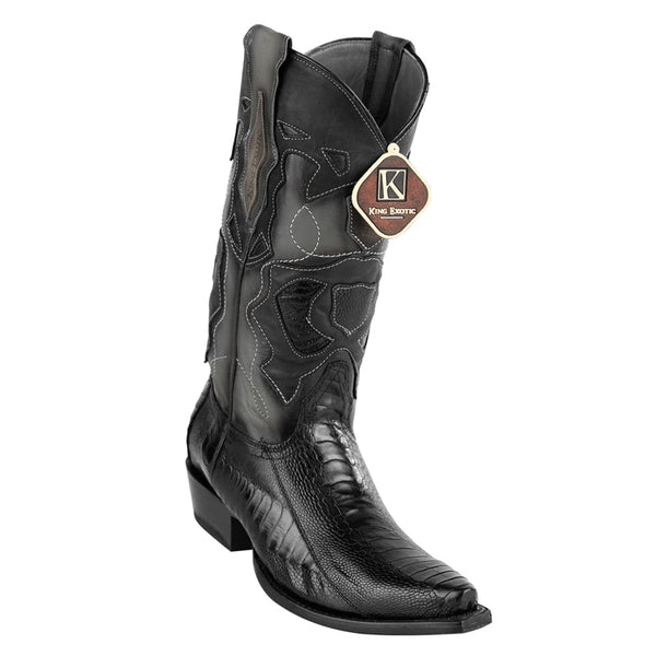 Men's King Exotic Snip Toe Ostrich Leg Boots Handcrafted Black  (494R0505)