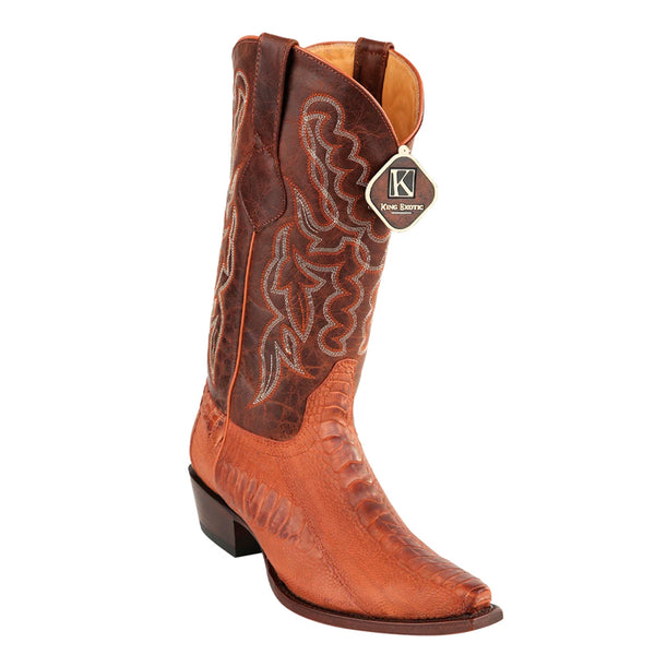 Men's King Exotic Snip Toe Ostrich Leg Boots Handcrafted Grasso Cognac (494G0503)