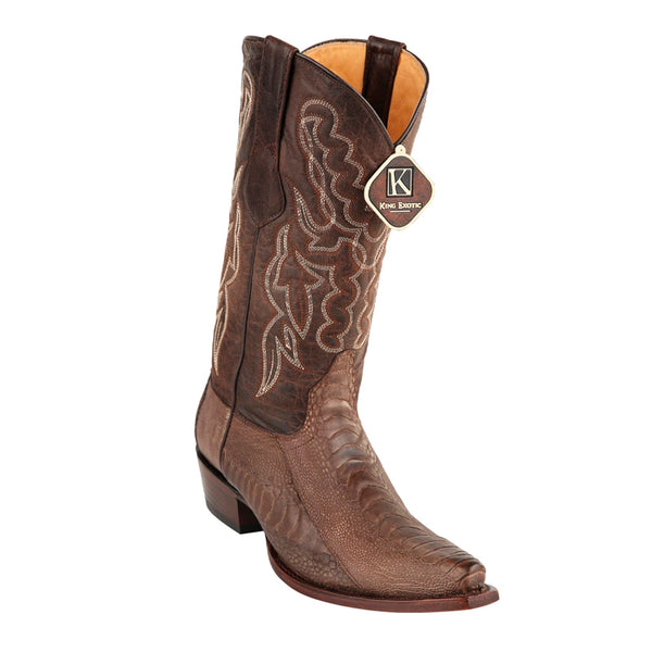 Men's King Exotic Snip Toe Ostrich Leg Boots Handcrafted Grasso Brown (494G0507-)